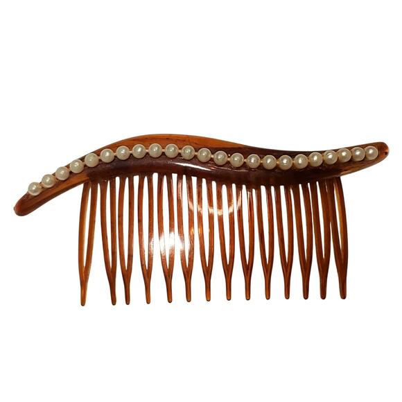 Vtg Side Swept Hair Comb Faux Pearl 4" x 2" - Picture 1 of 4